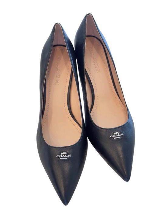 Coach Shoes - NWOT Coach Black Pointed-Toe Leather Heels with Silver Logo